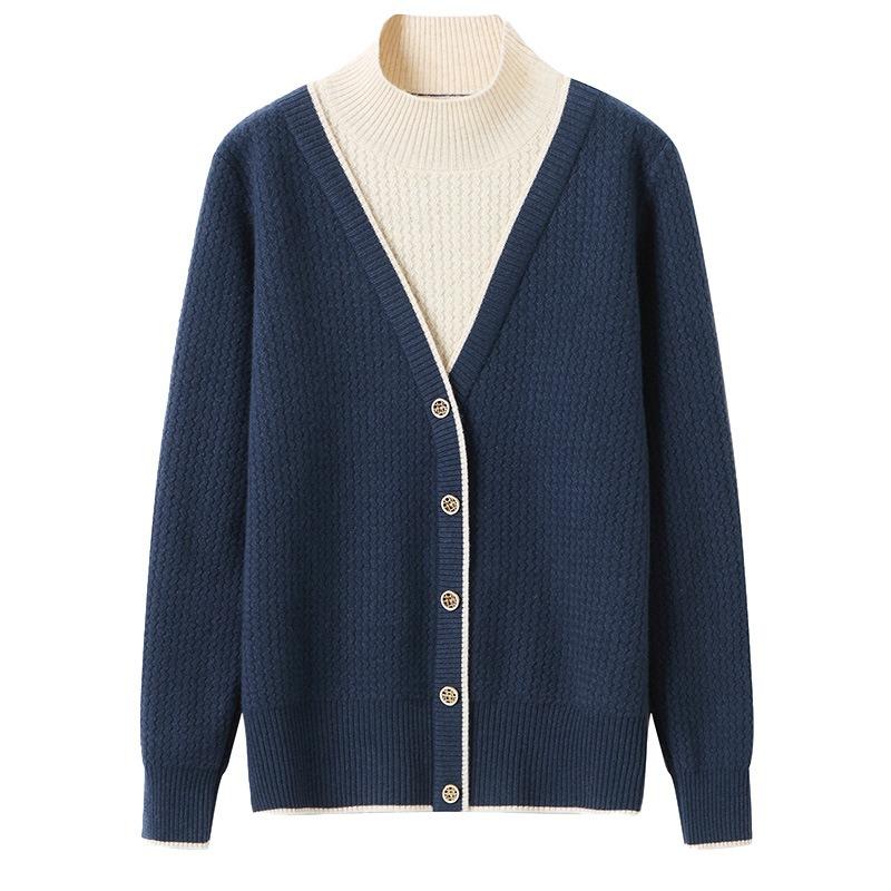 Half turtleneck sweater women's short fake two-piece inner top new women's knitted bottoming shirt spring and autumn