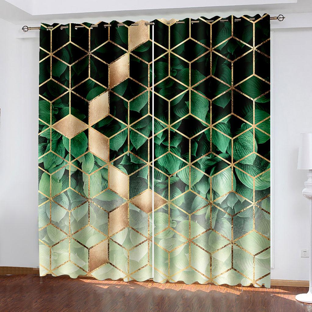 2pcs Glass Abstract Geometric Graphic Pattern Painted Curtain Rod Pocket  Digital Printed Curtains Polyester Materia Living Room