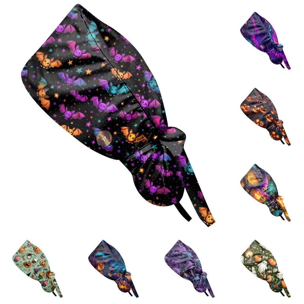 Fasjonabel Halloween-trykk Arbeidslue, Casual Dame Hestehale-lue, Vaskelue, Baotou-lue