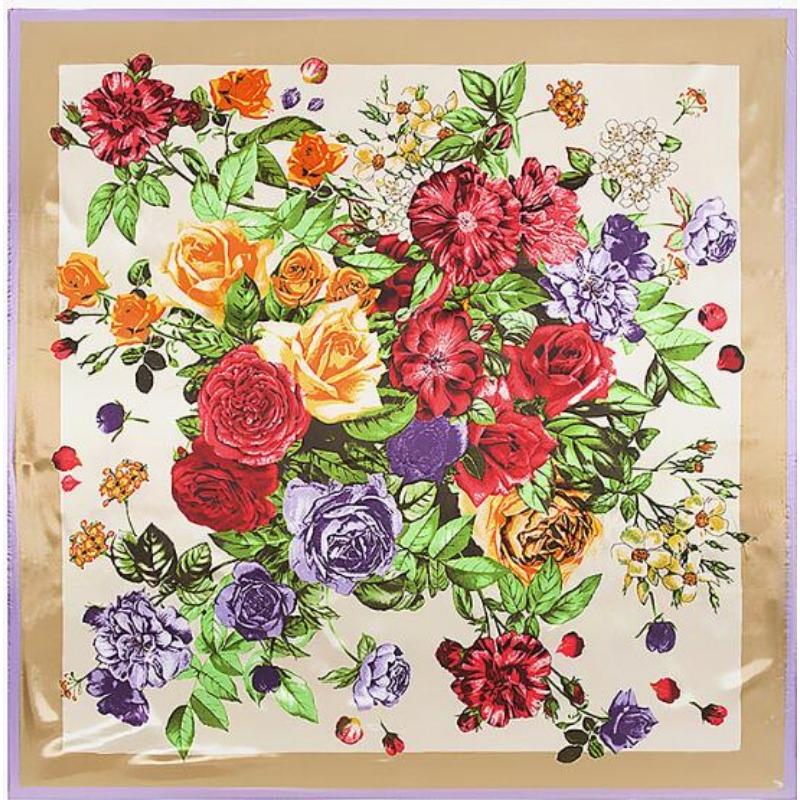 

90*90cm Silk Scarf Women Fashion Designer Beautiful flowers Foulard Soft Satin Shawl Scarfs Kerchief Square Neck Headscarf 90x90cm