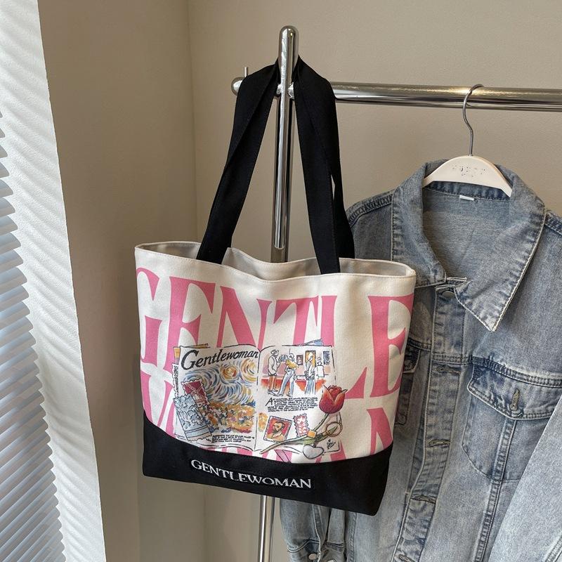 Large Capacity Alphabet Canvas Bag Women 2025 New Gentlewoman Fashion Printed Shoulder Bag Casual Bag