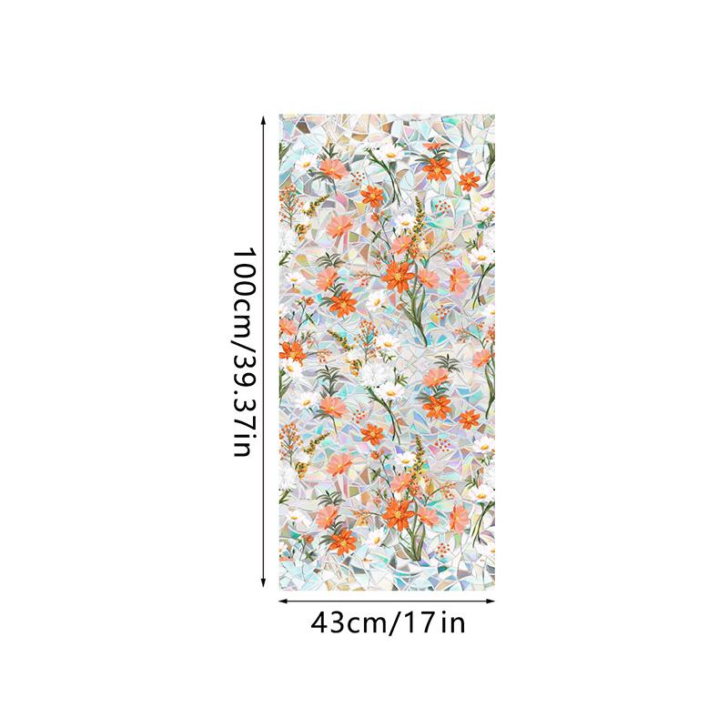 Window Film Static Cling Privacy Protection Stained Glass Film PVC Stained Colorful Plants Flowers Printed Home Decor Stickers