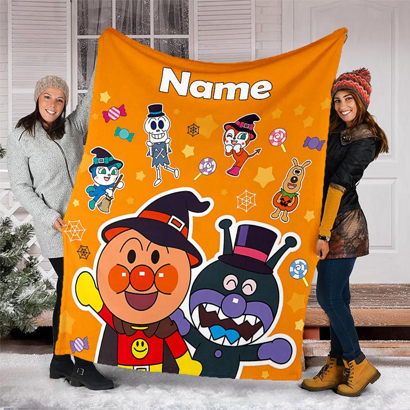 Personalized Custom Name Blanket - Anpanman Print Design,Blanket for Sofa,Bed,Travel,Camping - Soft and Warm, Great Gift
