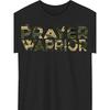 European Sizes Men's Christian Graphic T-Shirt - Prayer Warrior Camo Hat Design, Loose Fit Casual Black Tee with Bold Golden Lettering
