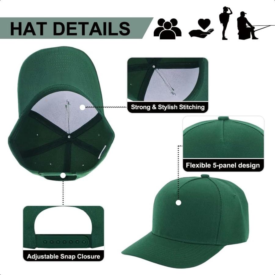 ZH 12 PC 5 Panel Baseball caps Bulk Baseball caps Customizable DIY Design Wholesale Caps OneSizeFitsAll