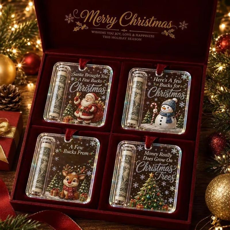 Neue Weihnachts-Acryl-Geldklammern-Ornamente Weihnachtsmann Schneemann Rentier-Muster Neujahrs-Geldgeschenke Gastgeschenke Dekoration