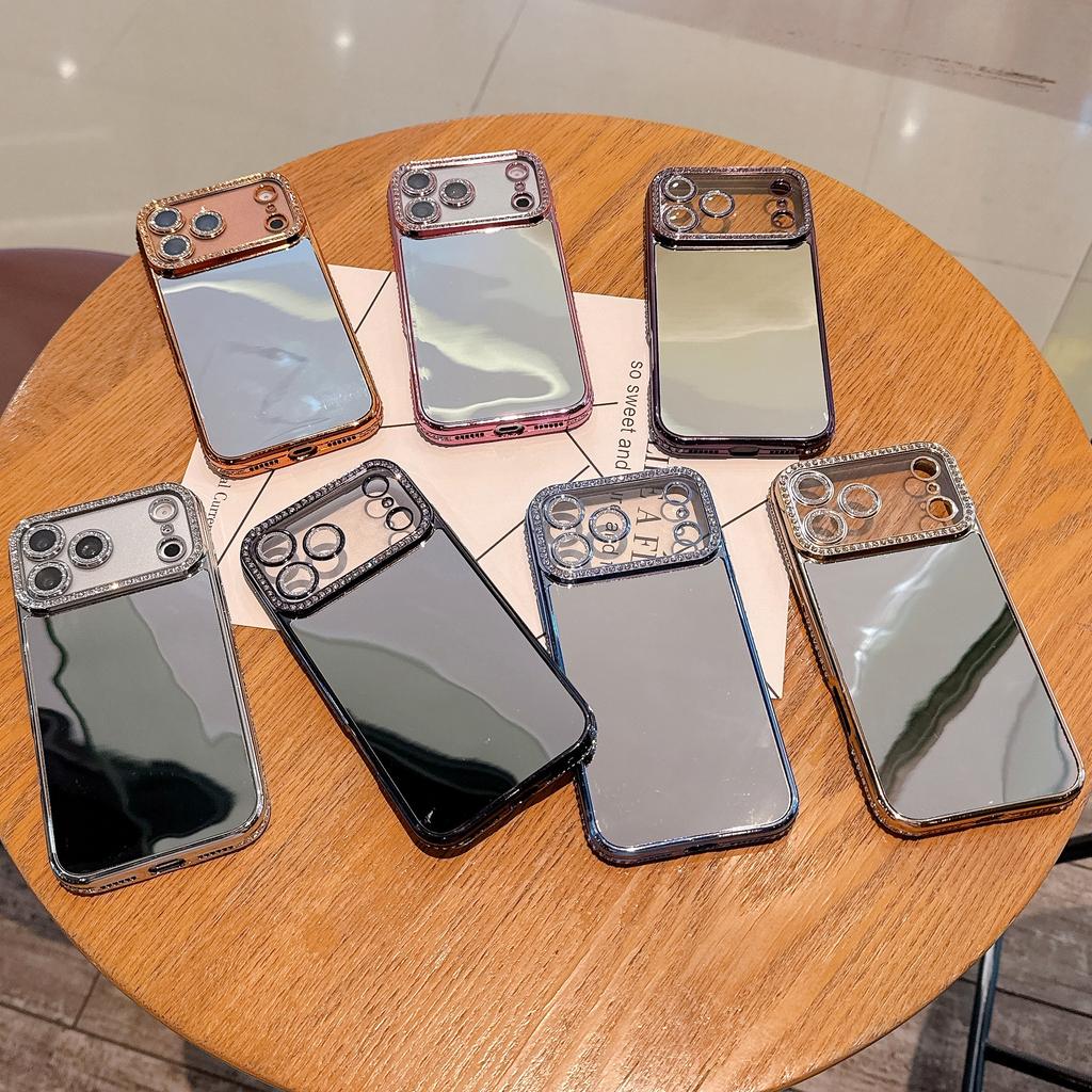 Make up Mirror Phone Case For iPhone 17 Pro Max Bling Diamonds Cover Funda For iPhone 16 ProMax 15 Pro 14Pro 13 12 Soft Shell