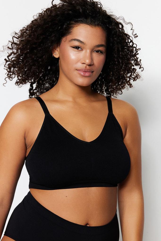Women's Style Plus Size Black Cupless Strappy Seamless Bralette Bra