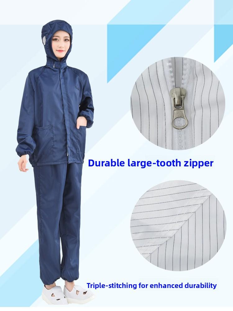 Mono sin pelusa con capucha para hombre y mujer Ropa de trabajo Disipación estática Azul ey Agricultura Traje de limpieza de cuerpo completo