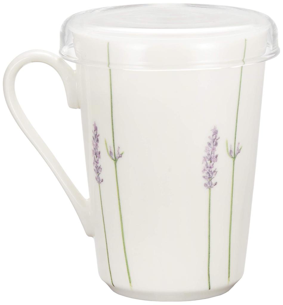 LA AMYS "Two Jours" Teamate Mug, Lavender Pattern, White (with Tea Strainer), AM20-2-12