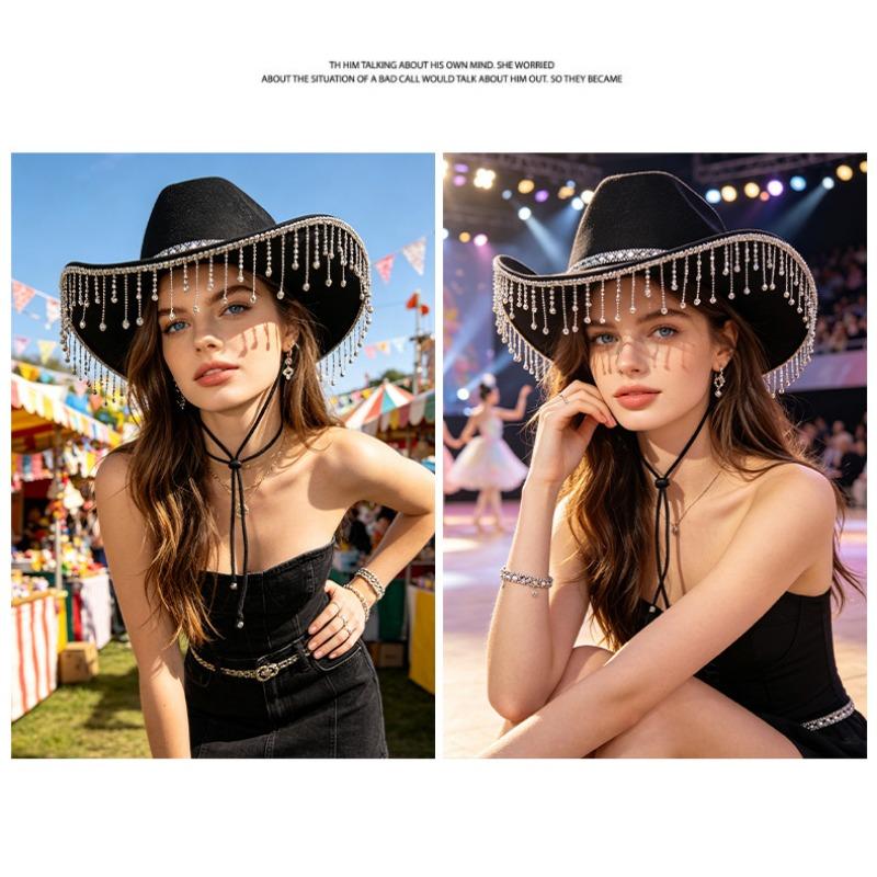 Women S Felt Jazz Hat With Rhinestone Tassel For Party