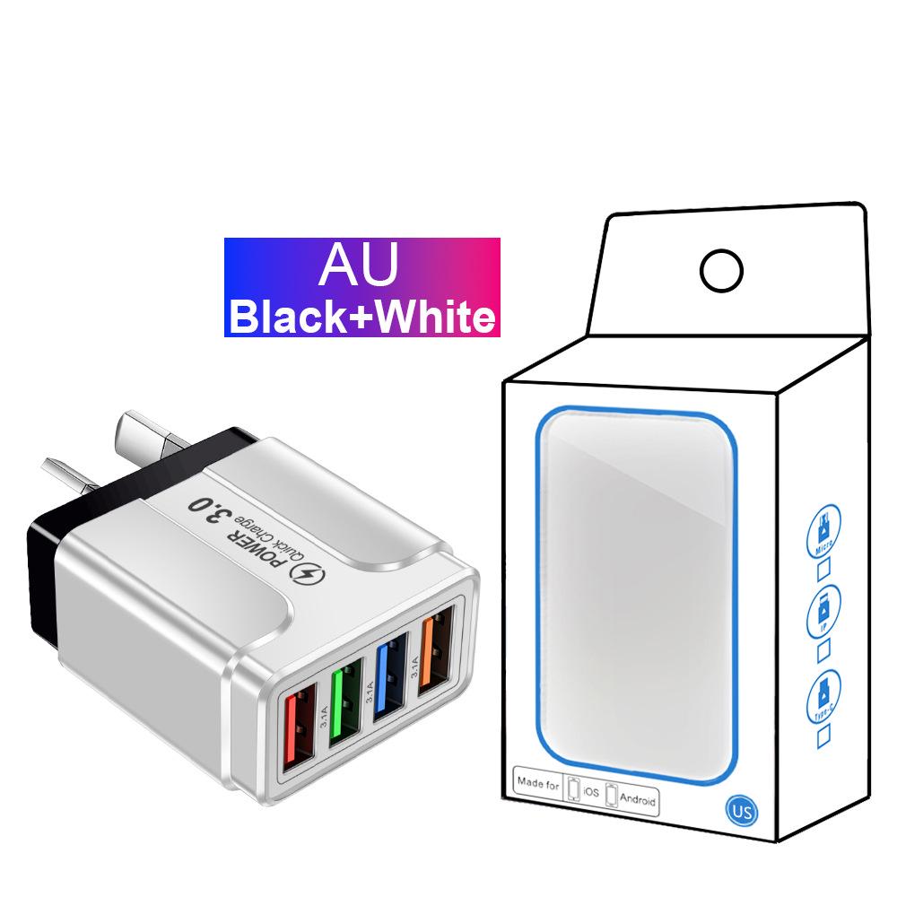 Multi-Standard 4-Port USB Charger: 3A Mobile & Tablet Travel Adapter