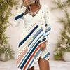 Women Cross V Neck Long Sleeve Dress Pink Heart Floral Print Irregular Hem Dress