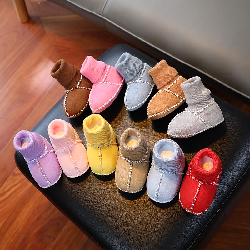 Infant Faux Leather and Fur Baby Socks: Soft Sole Suede Velvet Shoes for 0-12 Months, Perfect for Autumn and Winter