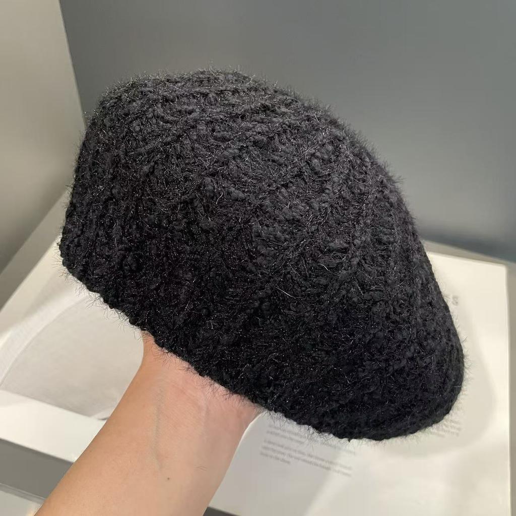 Japanese Small Fragrance Style Solid Color Simple Beret Women's Autumn and Winter Warm Knitted Hat Versatile Face Little Painter Hat