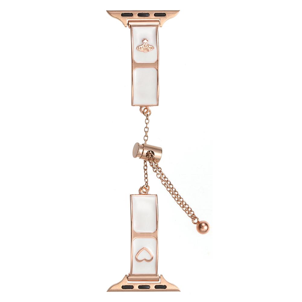 

Ремешок для Apple Watch Series 10 Ultra 9 8 7 SE 6 5 4 3 2 1 46 мм 49 мм 45 мм 44 мм 42 мм Эмалевый браслет Сатурн Металлический ремешок Rose Gold+White