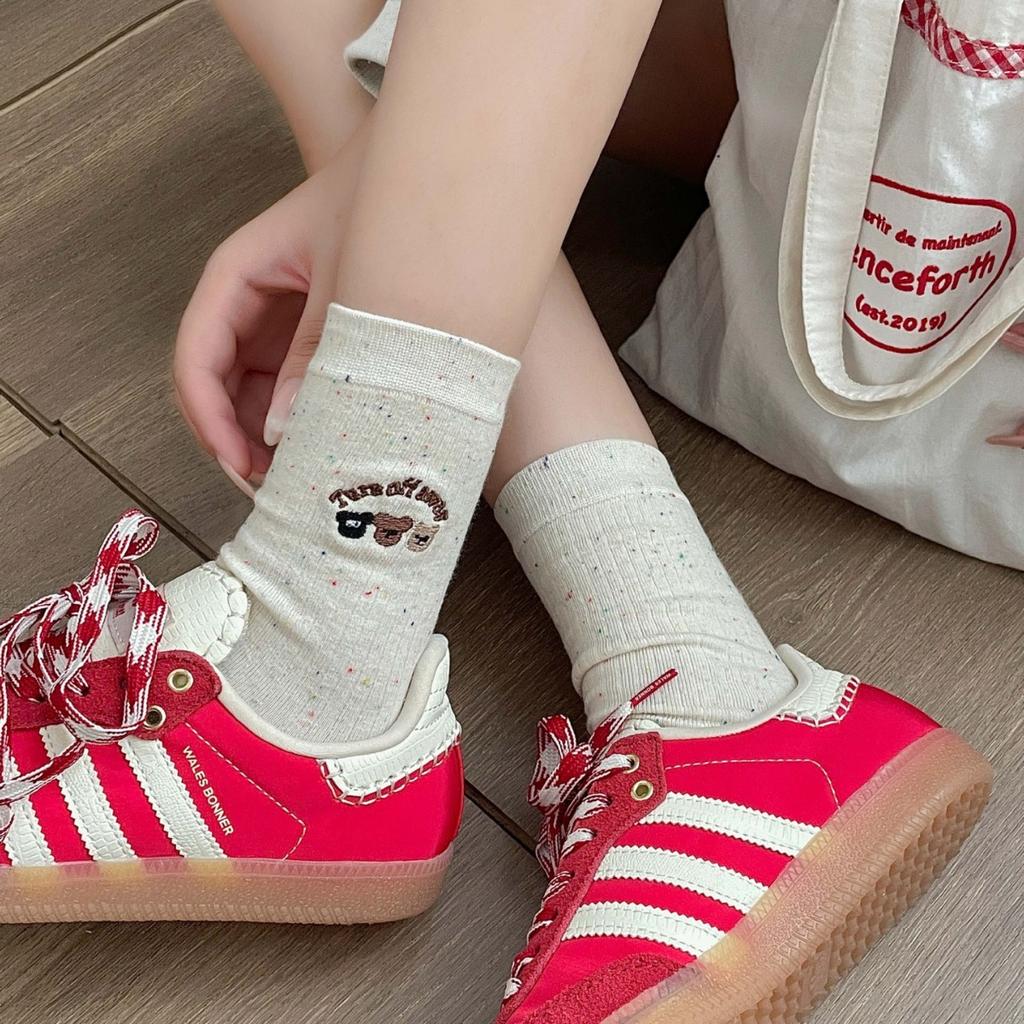 Cartoon Bear Embroidery Socks Spring And Autumn Idea Yarn Versatile Long Pile Socks Casual Versatile