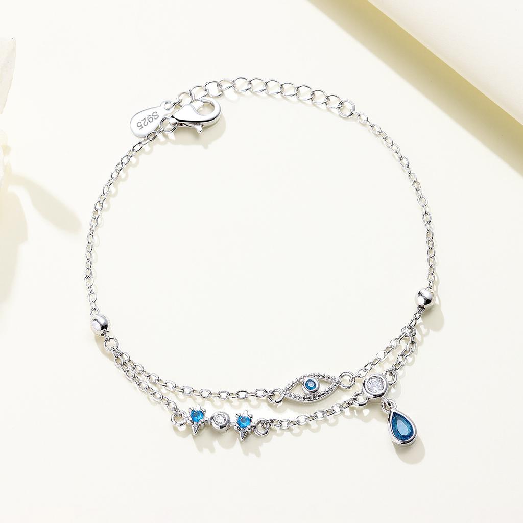 Original Copper Star Moon Bracelet Blue Zircon Galaxy Butterfly Bracelet Free Size Jewelry Anniversary Accessory Fine Gift