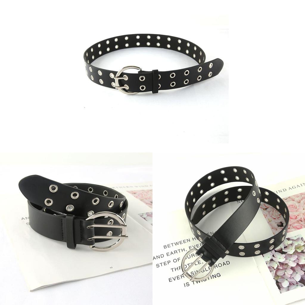 Casual Fashion Belt For Women With Double Row Metal Pin Buckle For Sports And Hiphop Style