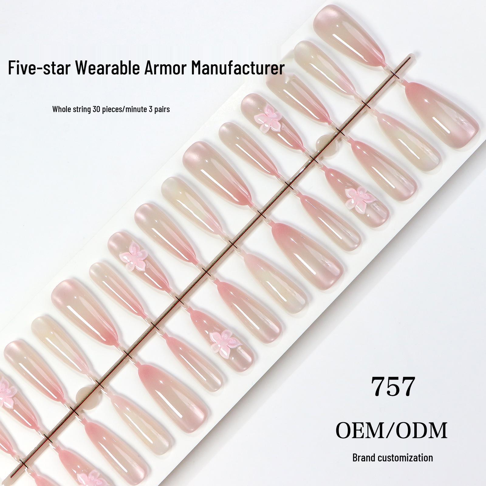 3D Almond Glass Beads Cat Eye Embossed Moonlit White Tea Carved Flower Nail Art Tips