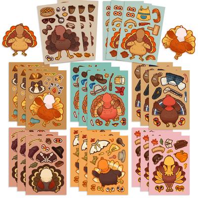 8 Cartoon Thanksgiving Turkey Collage Stickers Handicraft Waterproof Package Decorative Stickers DIY