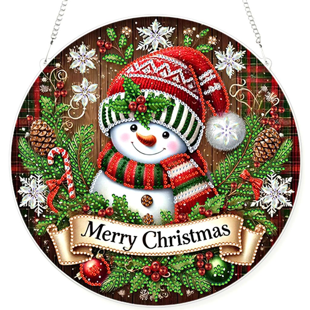 Christmas 2D Flat DIY Acrylic Diamond Painting Kits Hanging Gem Art Paintings Charm for Living Room Home Office Decoration