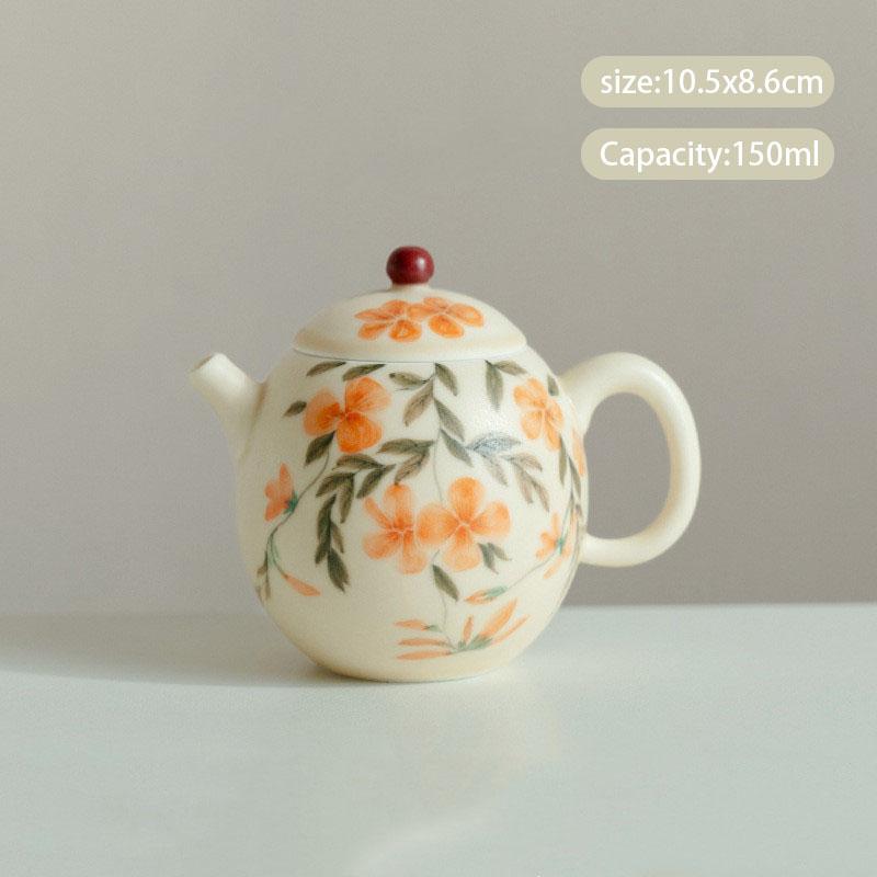 Chinese Traditional Ceramic Teapots Handmade Flowers Dragon Egg Tea Pot Teacup Household Beauty Tea Infuser Kettle Tea Set