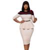 Large Size Women Summer Fashion Patchwork Mid Sleeves Dress Ladies One Piece Elegant Ruffled Business Dress