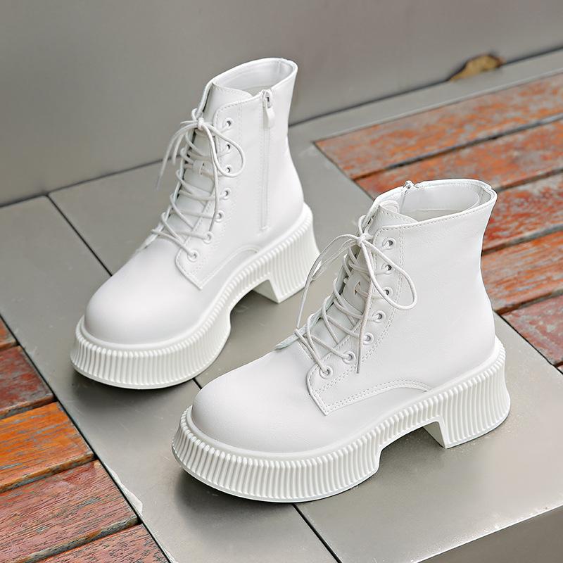 Martin boots women's new thick-soled round-headed white short boots large-size thick-soled short boots
