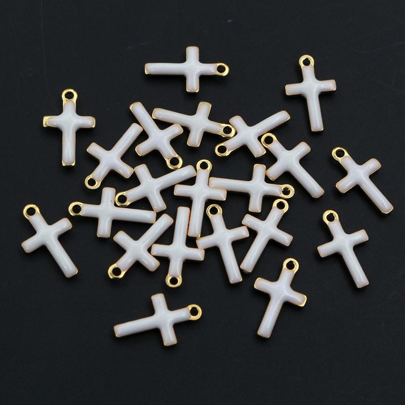 20pcs 10x6mm Enamel Small Cross Charms Pendant Stainless Steel DIY Jewelry Making Accessories Findings for Bracelet Earrings