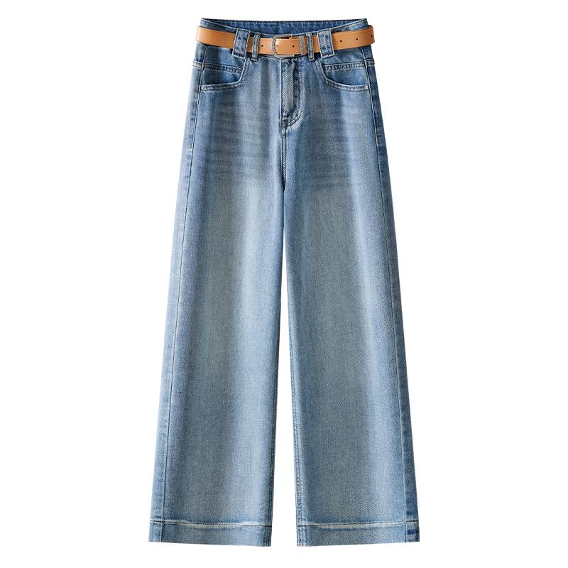 

Женские джинсы прямого кроя с завышенной талией, стройнящие, 2025: Маленький размер, свободный крой, укороченный для весны и осени 2XL светло-синий