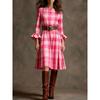Nieuwe Dames Franse Vintage Geruite Slankmakende Flare Mouw Lange Jurk, Casual Avondfeestjurk voor Dames