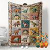 Vintage Patchwork Dinozaur Płaski Druk Cyfrowy 2D Koc Flanelowy - Miękki Ciepły Koc do Salonu dla Wielu Patchworków
