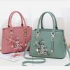 Fashion PU Leather Shoulder Bags Solid Color Large Capacity Ladies Handbags with Pendant Female Messenger Bag