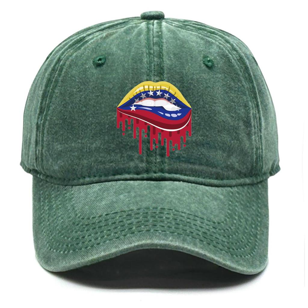 Venezuela Flag Lip Print Snapback Baseball Cap, Patriotic Sports Hat Raw Brim Sun Protection Cotton Leisure Snapback Baseball Hat