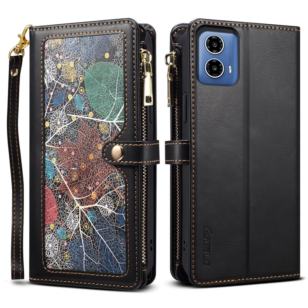 ESEBLE Galaxy Series For Motorola Moto G35 5G Case Leather Zipper Phone Cover RFID Blocking