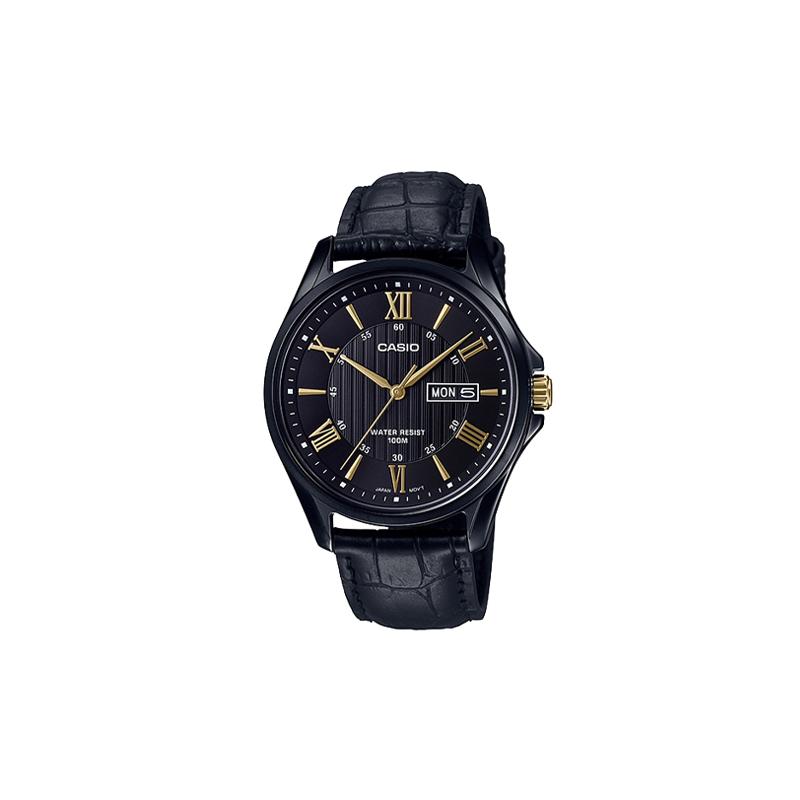 

Casio STANDARD series 100 meters waterproof quartz movement leather strap Japanese and Korean watch men s watch black dial MTP-1384BL-1A чорний
