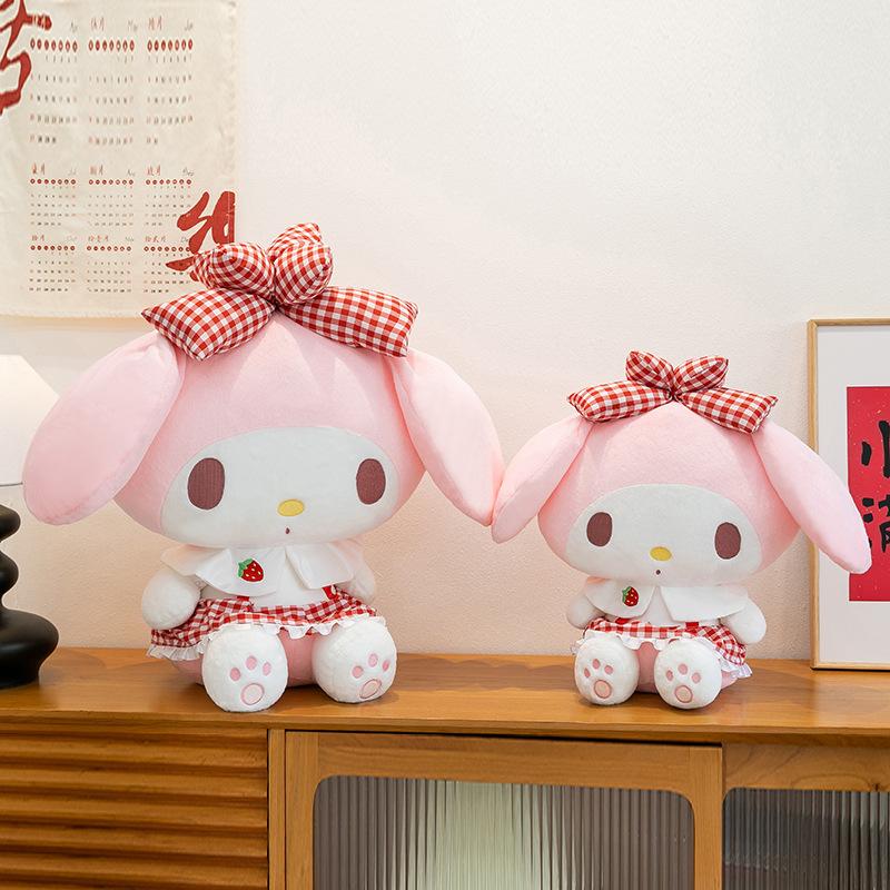 Schleife Melodie Plüschtier Erdbeer Karomuster Rock Melodie Puppe Kissen Geschenk