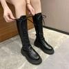 2026 New Zip Black Knee High Boots for Women Spring Pu Leather Ladie Punk Long Female Lace Up Thigh High Boots  Botas Para Mujer