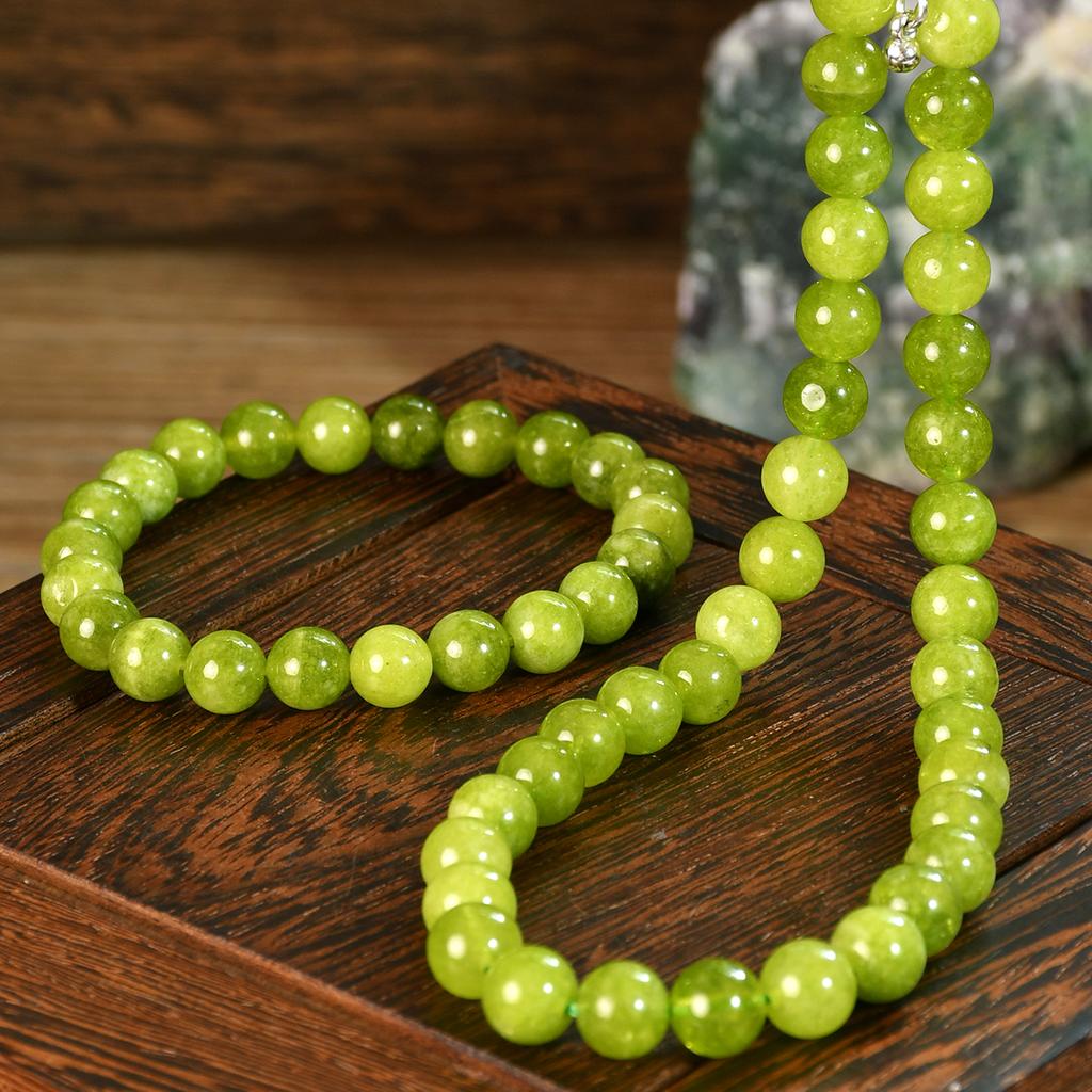 Natural Stone Peridot Necklace Bracelet Set Bohemian Women's Trendy Elegant Holiday Party Handmade Zircon