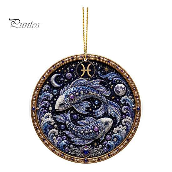 Halloween Decorative Pendant 2D Flat Pearl Painting Ornament, Double Sided Zodiac Theme Hanging Gem Home Ornament Art Craft, Rhinestone Beads Pattern