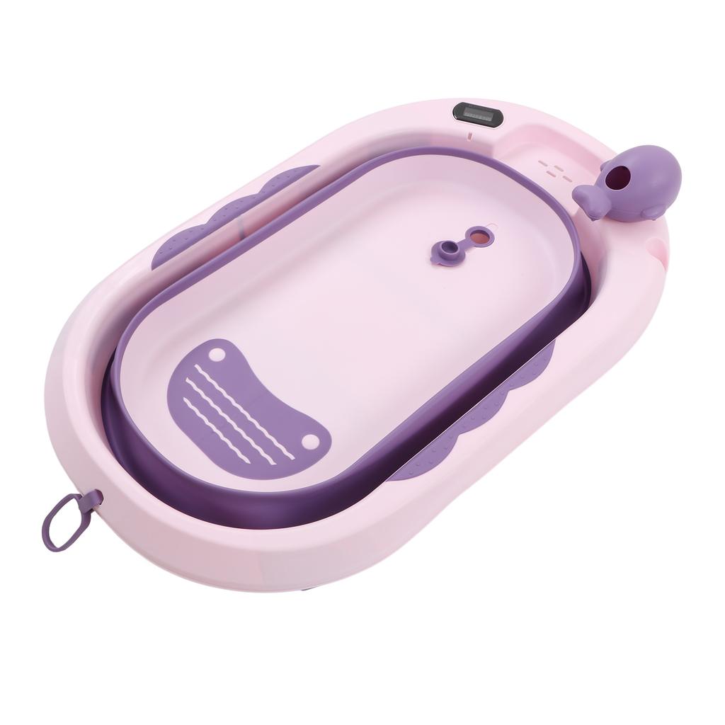 Baby Temperature Sensing Bathtub Foldable Thicked Sitting Lying Bath Bucket with Drain Hole L