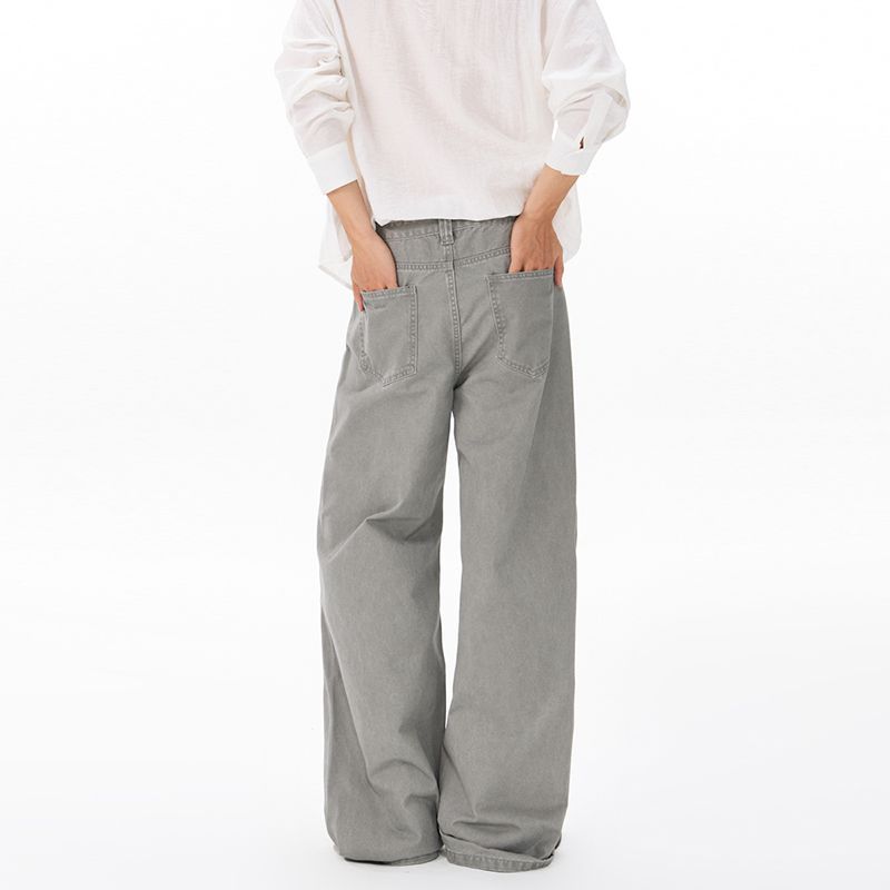 American retro trendy brand pleated design casual pants men's trend fashion loose wide-leg straight overalls