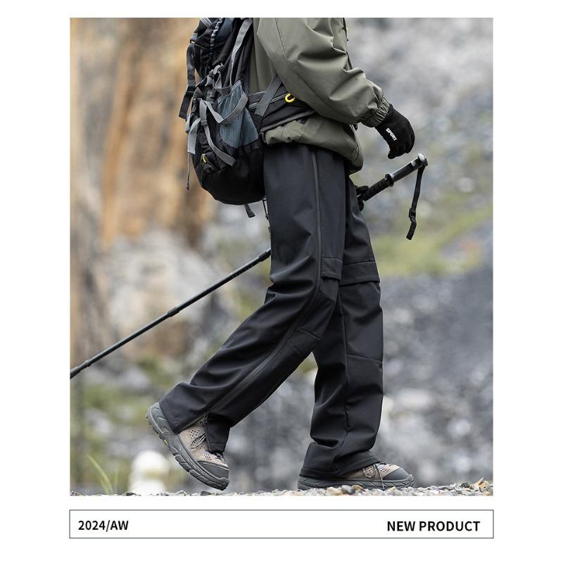 Men Fleece Lined Waterproof Windproof Outdoor Casual Straight Paratrooper Long Pants