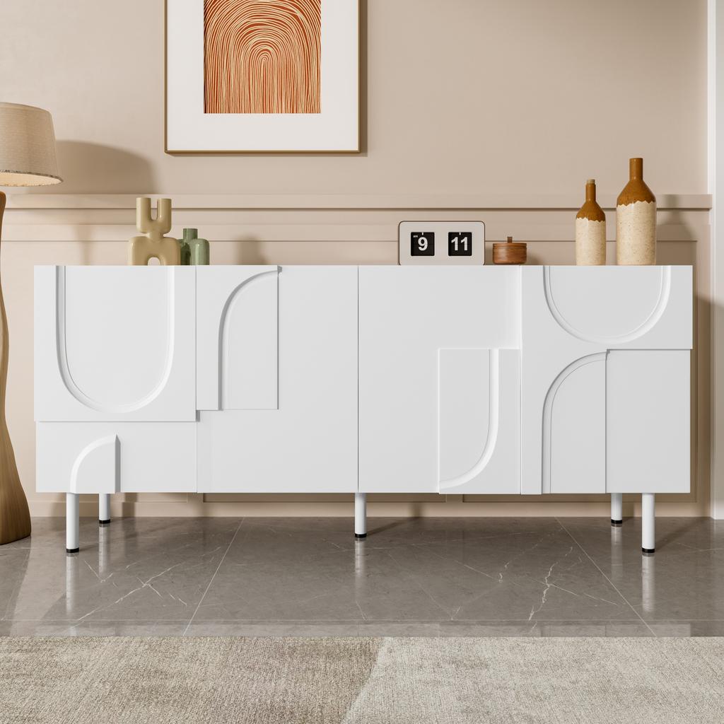 Geometric Designer Dining Room Sideboard with Irregular Curves, Multiple Storage, and Stylish White – Perfect for Minimalism & Modern Decor