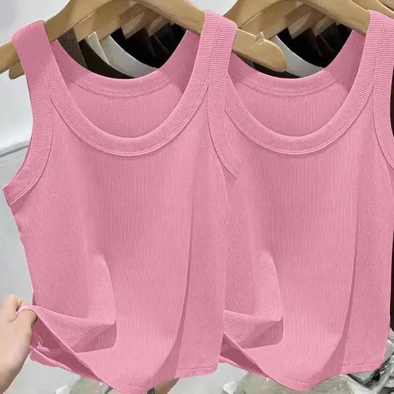 

WTEMPO Женские топы-камизолы из ребристого шелка Ice Silk с U-образным вырезом и бретельками-спагетти для весны и лета, однотонные эластичные жилеты большого размера XXL розовый