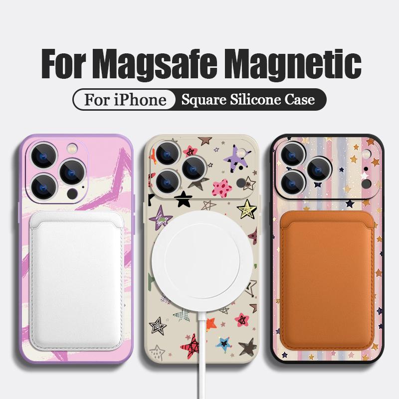 Magnetic For Magsafe Case For iPhone 17 Pro Max Colorful Stars Stripes Print Soft Silicone Phone Back Cover For iPhone 16 15 14 13 Pro Max 16e 17e