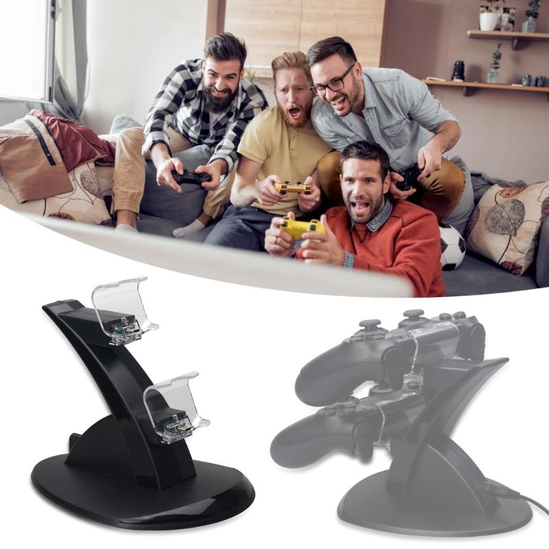 Double Controller Charger USB Charging Dock Station for P4 Gamepad Simultaneous Charging 2 Controllers with LED Light
