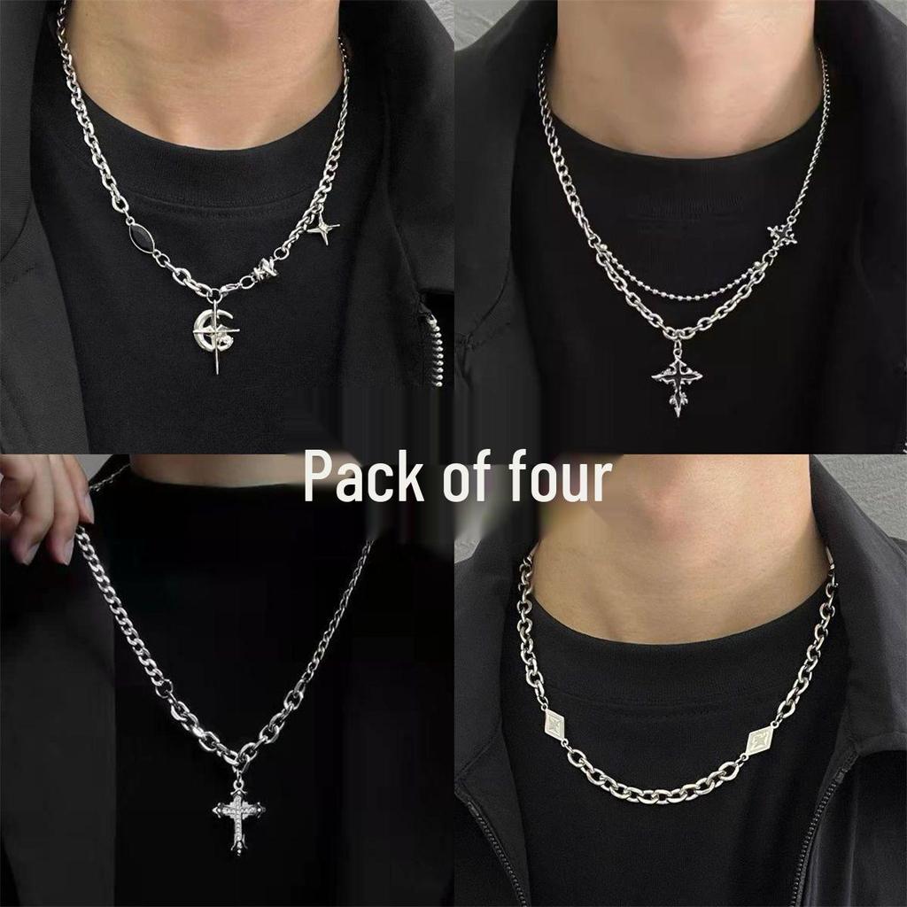 Black Zircon Starburst Necklace & Cross Chain: Versatile High-End Design for Women & Men