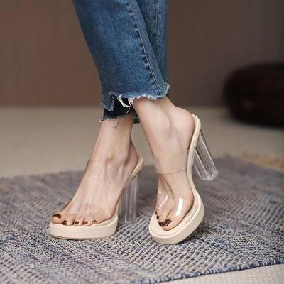 2025Designer Transparent PVC High Heel Sandals Women's Summer Thick-soled Fairy Women's Waterproof Platform Slippers Women Pump